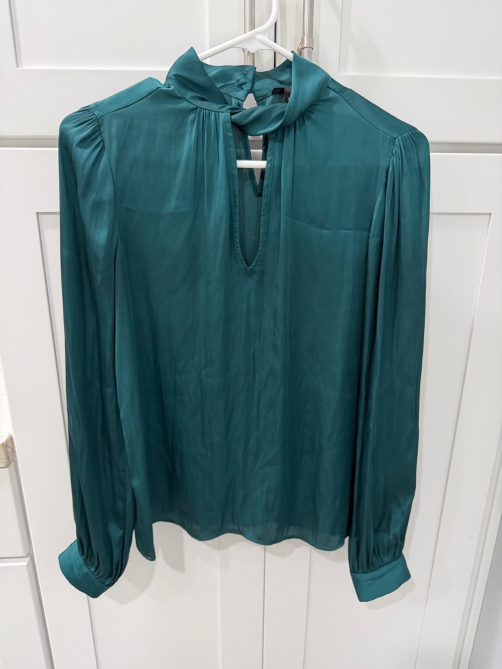 PAIGE Teal Tie-Neck Long-Sleeve Blouse